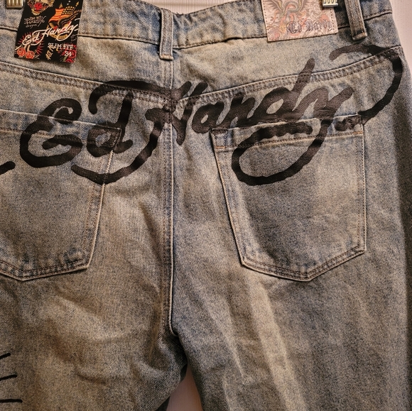 Ed Hardy Denim Death Before Dishonor Blue Distressed Jeans Slim Fit New - Picture 2 of 7